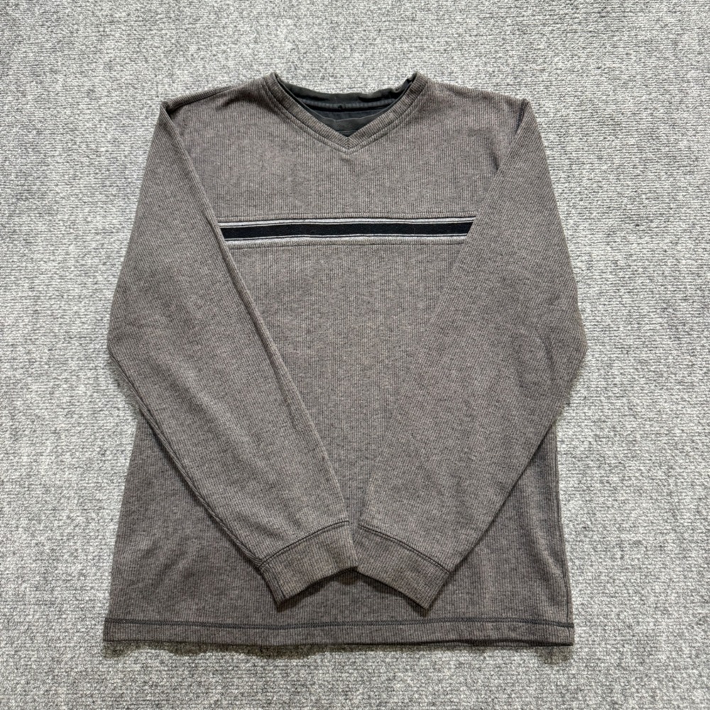 VTG Extreme Gear Y2K Long-sleeve Shirt Mens S Gray Striped 90s Gray Cotton